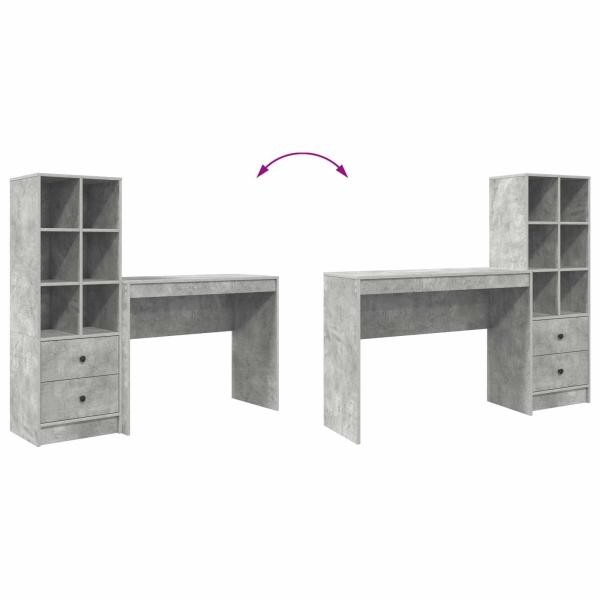 Schreibtisch mit Schubladen mit Regal 2 pcs Beton Grau