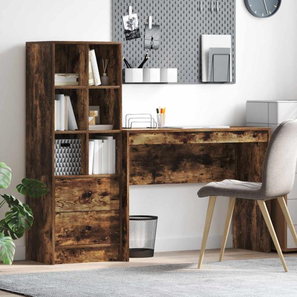 ARDEBO.de - Schreibtisch mit Schubladen mit Regal 2 pcs Geräucherte Eiche