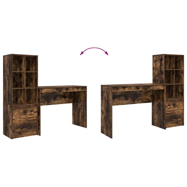 Schreibtisch mit Schubladen mit Regal 2 pcs Geräucherte Eiche