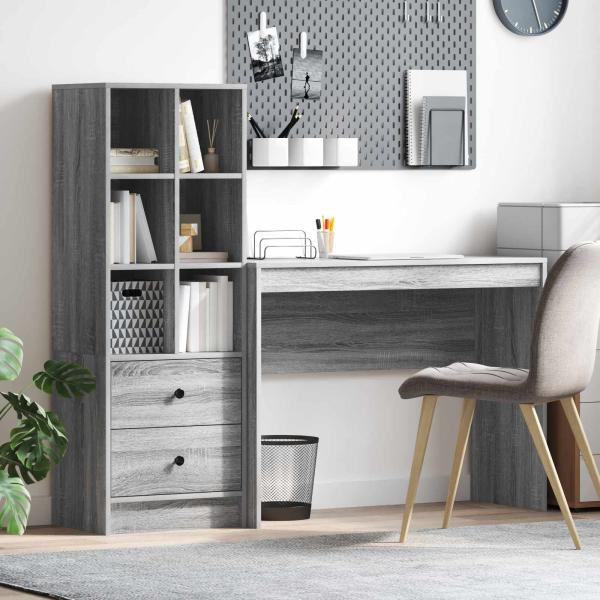 ARDEBO.de - Schreibtisch mit Schubladen mit Regal 2 pcs Graues Sonoma
