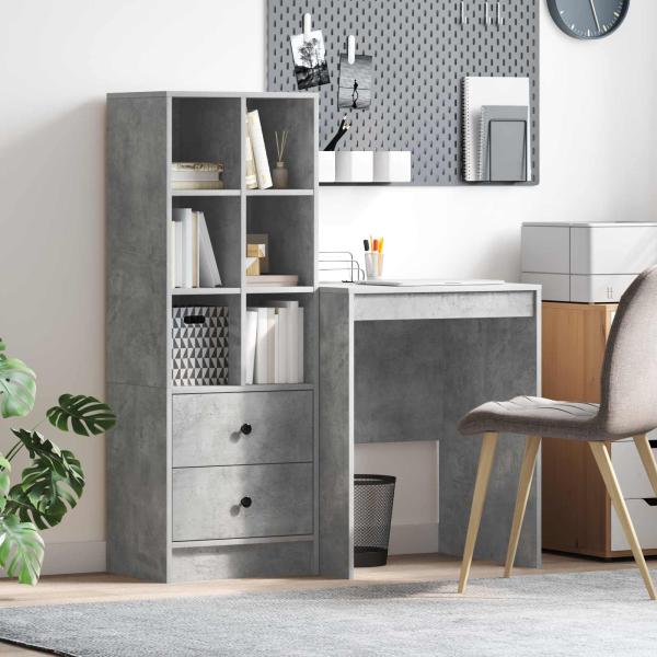 ARDEBO.de - Schreibtisch mit Schubladen mit Regal 2 pcs Beton Grau