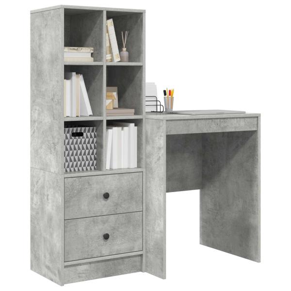 Schreibtisch mit Schubladen mit Regal 2 pcs Beton Grau