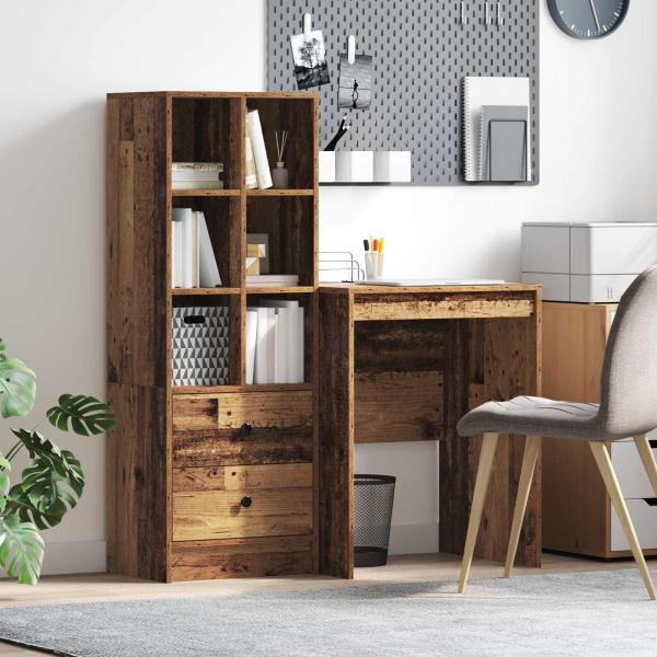 ARDEBO.de - Schreibtisch mit Schubladen mit Regal 2 pcs Altholz