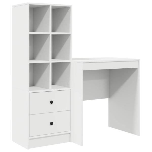 Schreibtisch mit Schubladen mit Regal mit Speicher 2 pcs Weiß