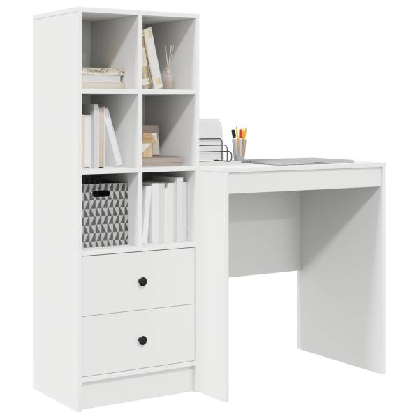 Schreibtisch mit Schubladen mit Regal mit Speicher 2 pcs Weiß