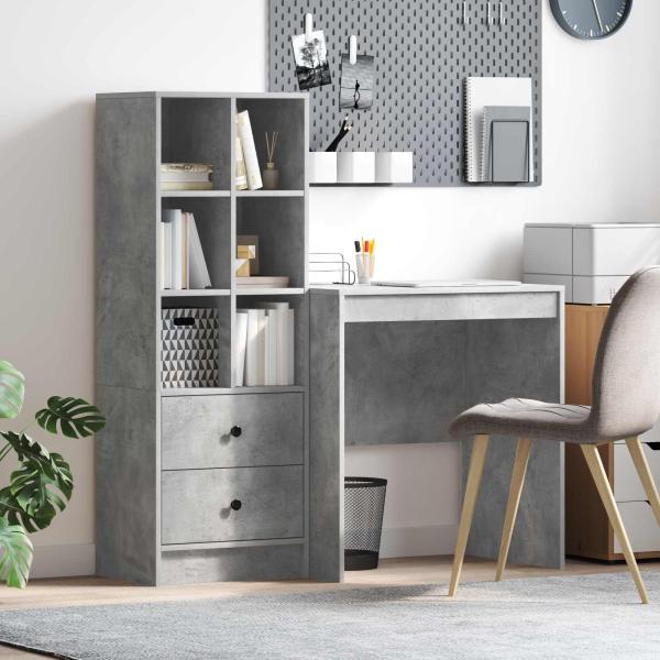 ARDEBO.de - Schreibtisch mit Schubladen mit Regal 2 pcs Beton Grau