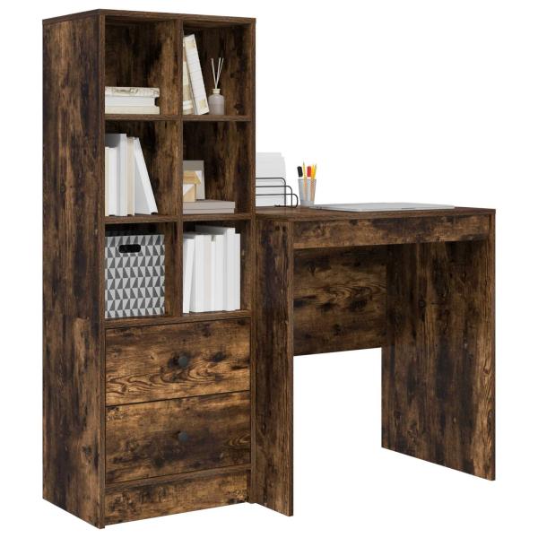 Schreibtisch mit Schubladen mit Regal 2 pcs Geräucherte Eiche