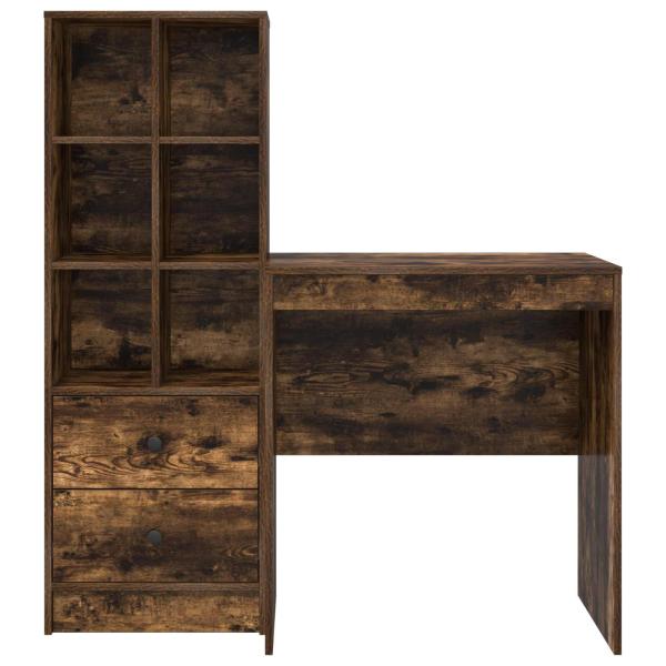 Schreibtisch mit Schubladen mit Regal 2 pcs Geräucherte Eiche