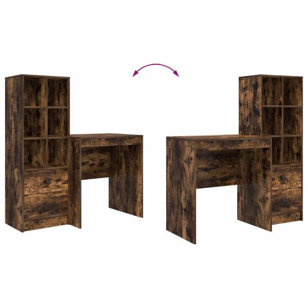 Schreibtisch mit Schubladen mit Regal 2 pcs Geräucherte Eiche