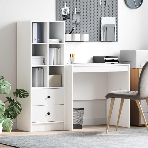 ARDEBO.de - Schreibtisch mit Schubladen mit Regal mit Speicher 2 pcs Weiß
