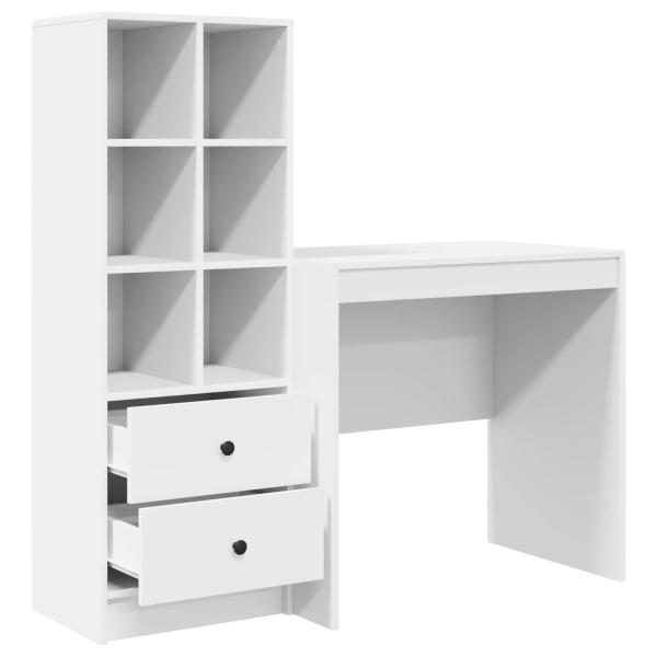 Schreibtisch mit Schubladen mit Regal mit Speicher 2 pcs Weiß