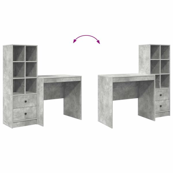 Schreibtisch mit Schubladen mit Regal 2 pcs Beton Grau