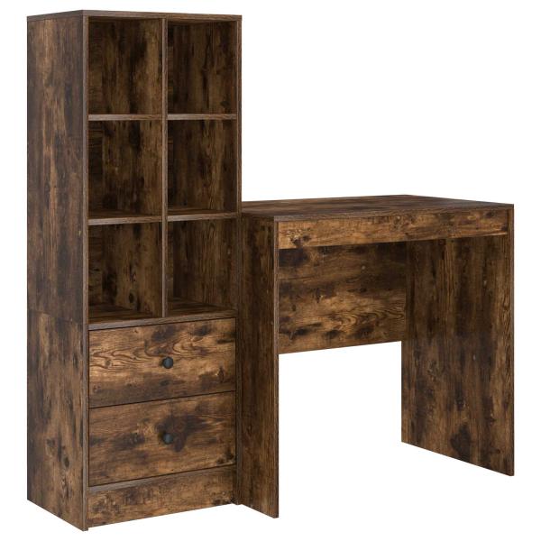 Schreibtisch mit Schubladen mit Regal 2 pcs Geräucherte Eiche