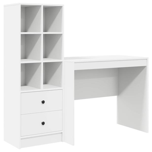 Schreibtisch mit Schubladen mit Regal mit Speicher 2 pcs Weiß