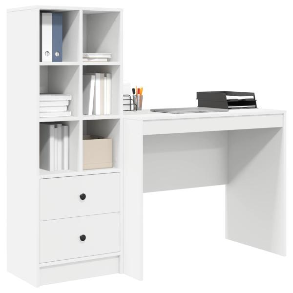 Schreibtisch mit Schubladen mit Regal mit Speicher 2 pcs Weiß