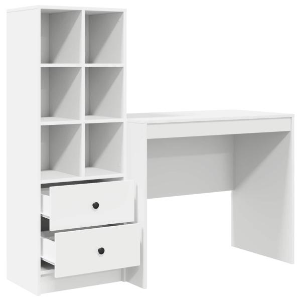 Schreibtisch mit Schubladen mit Regal mit Speicher 2 pcs Weiß