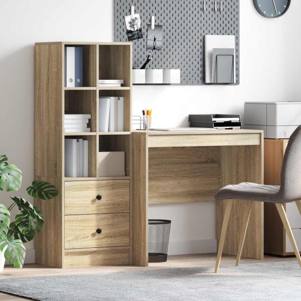 ARDEBO.de - Schreibtisch mit Schubladen mit Regal 2 pcs Sonoma-Eiche