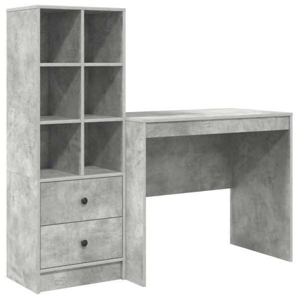 Schreibtisch mit Schubladen mit Regal 2 pcs Beton Grau