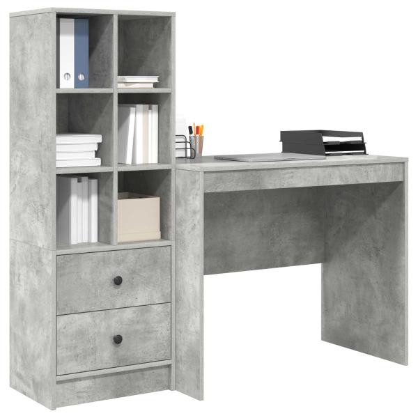 Schreibtisch mit Schubladen mit Regal 2 pcs Beton Grau