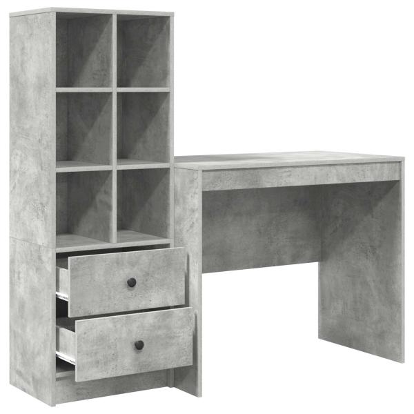 Schreibtisch mit Schubladen mit Regal 2 pcs Beton Grau