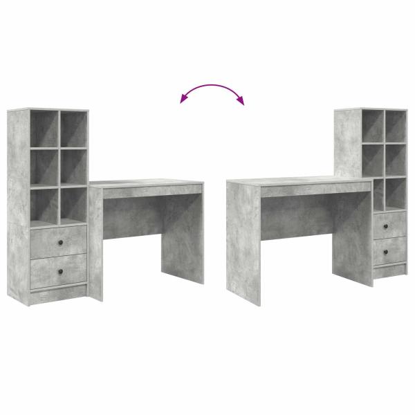 Schreibtisch mit Schubladen mit Regal 2 pcs Beton Grau