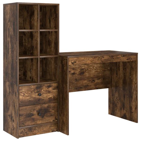 Schreibtisch mit Schubladen mit Regal 2 pcs Geräucherte Eiche