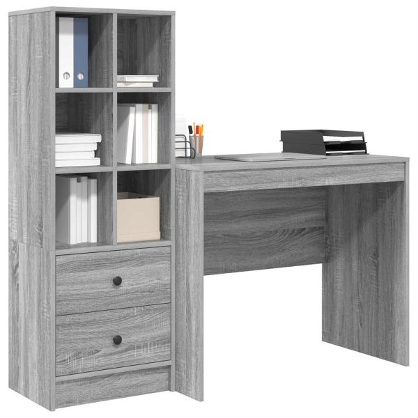 Schreibtisch mit Schubladen mit Regal 2 pcs Graues Sonoma