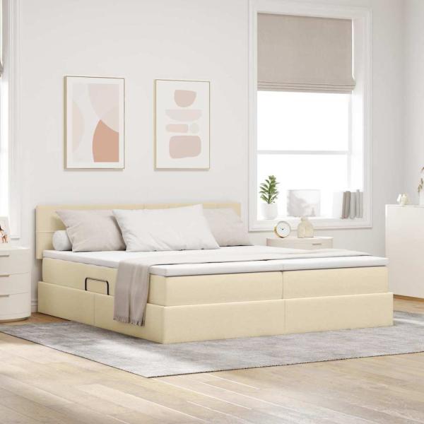 ARDEBO.de - Aufbewahrungsbett mit Matratze Creme 200 x 200 cm Kunstleder