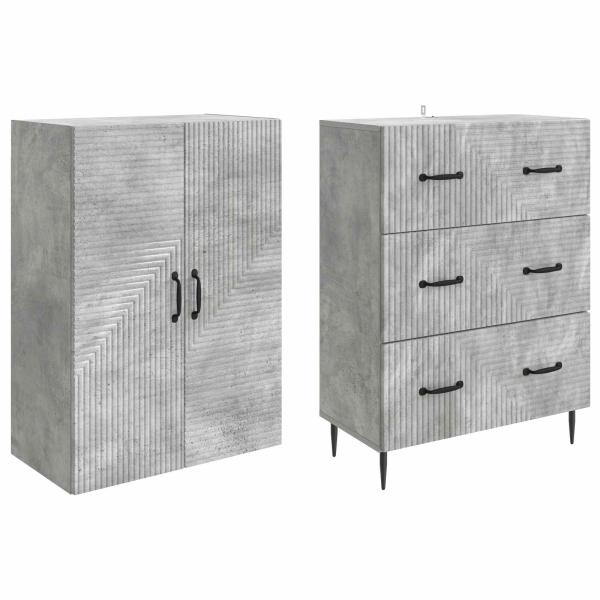 Schrankset 2 stk. 66 x 34,5 x 90 cm Holzwerkstoff Betongrau
