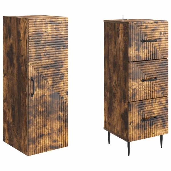Schrankset 2 stk. 33 x 34,5 x 90 cm Holzwerkstoff Räuchereiche