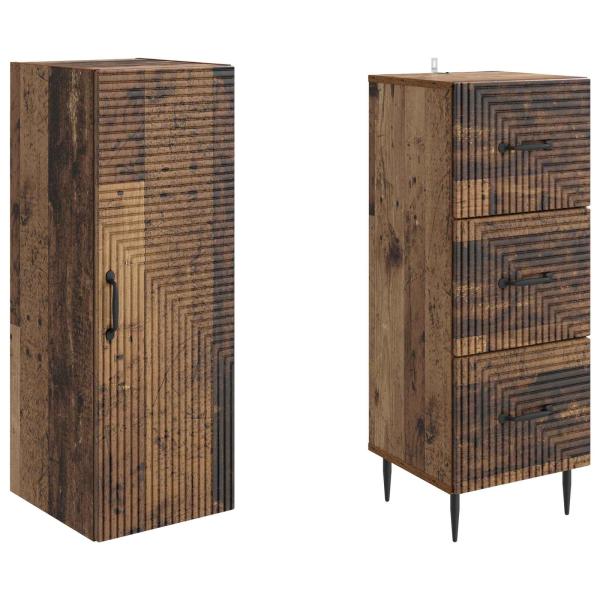 Schrankset 2 stk. 33 x 34,5 x 90 cm Holzwerkstoff Altholz