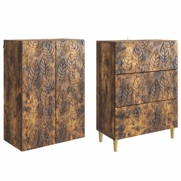 Schrankset 2 stk. 66 x 34,5 x 90 cm Holzwerkstoff Räuchereiche