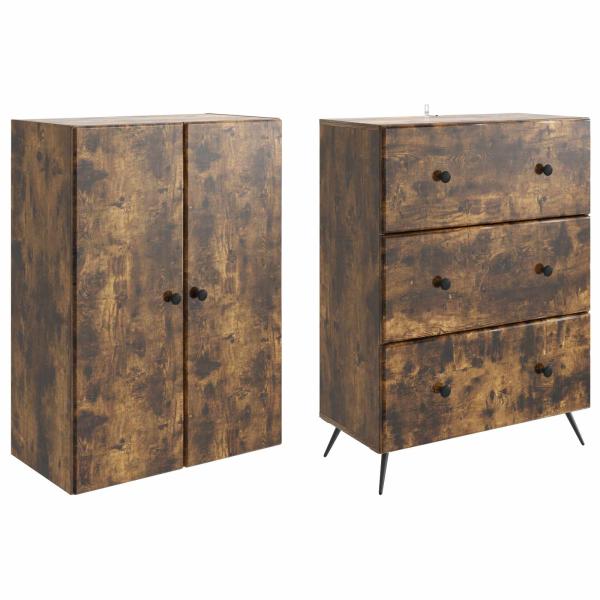 Schrankset 2 stk. 66 x 34,5 x 90 cm Holzwerkstoff Räuchereiche
