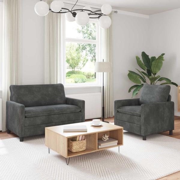 ARDEBO.de - Sofa Set 2 stk. Hellgrau Polyester