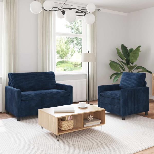ARDEBO.de - Sofa Set 2 stk. Marineblau Polyester