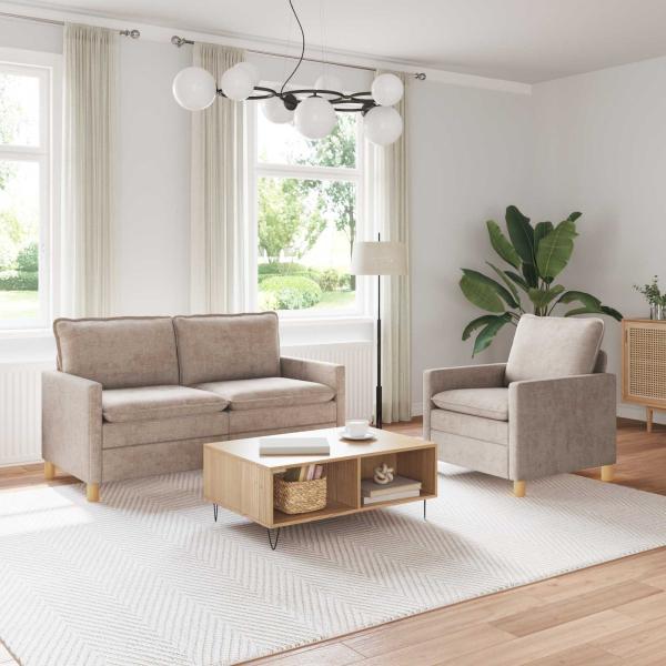 ARDEBO.de - Sofa Set 2 stk. Beige Polyester