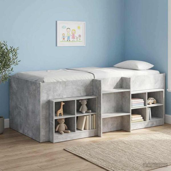 ARDEBO.de - Hochbett für Kinder Betongrau 80 x 200 cm Holzwerkstoff