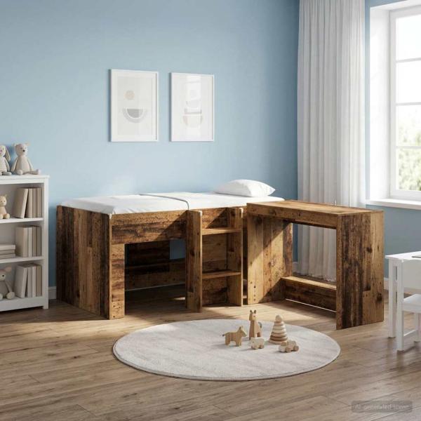ARDEBO.de - Hochbett für Kinder Altholz 80 x 160 cm Holzwerkstoff