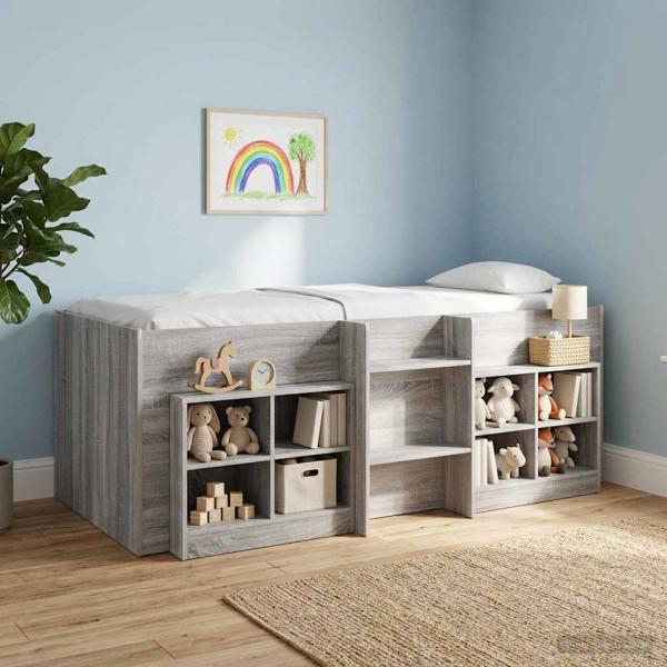 ARDEBO.de - Hochbett für Kinder Sonoma-Grau 90 x 190 cm Holzwerkstoff