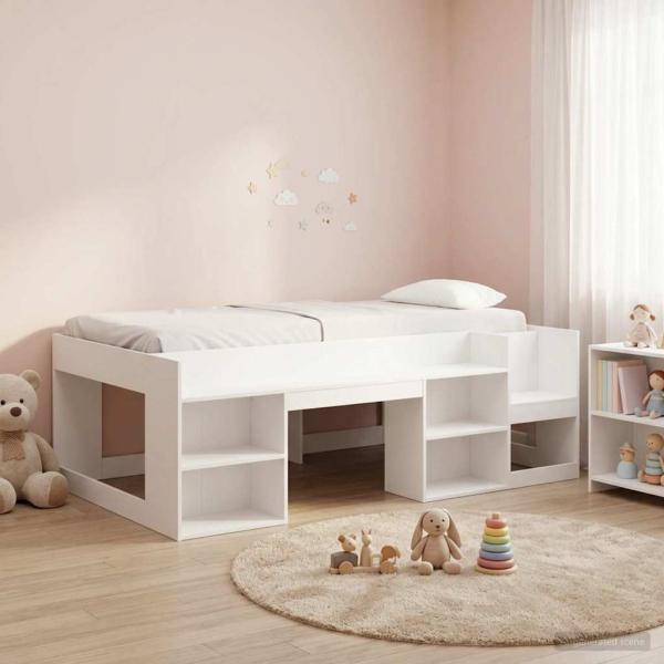 ARDEBO.de - Kinderbettgestell mit Stauraum Weiß 80 x 200 cm Holzwerkstoff
