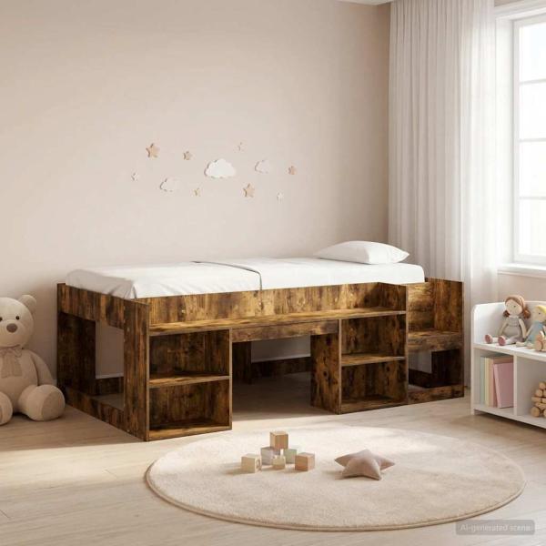 ARDEBO.de - Kinderbettgestell mit Stauraum Räuchereiche 80 x 200 cm