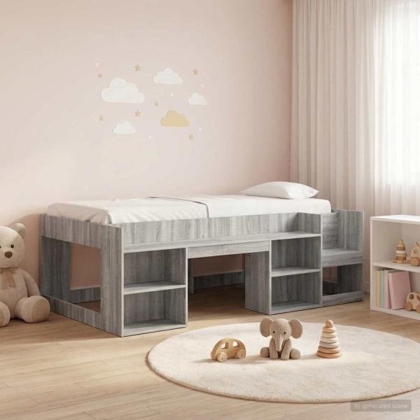 ARDEBO.de - Kinderbettgestell mit Stauraum Sonoma-Grau 80 x 200 cm