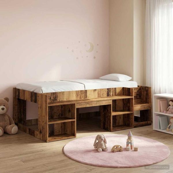ARDEBO.de - Kinderbettgestell mit Stauraum Altholz 80 x 200 cm