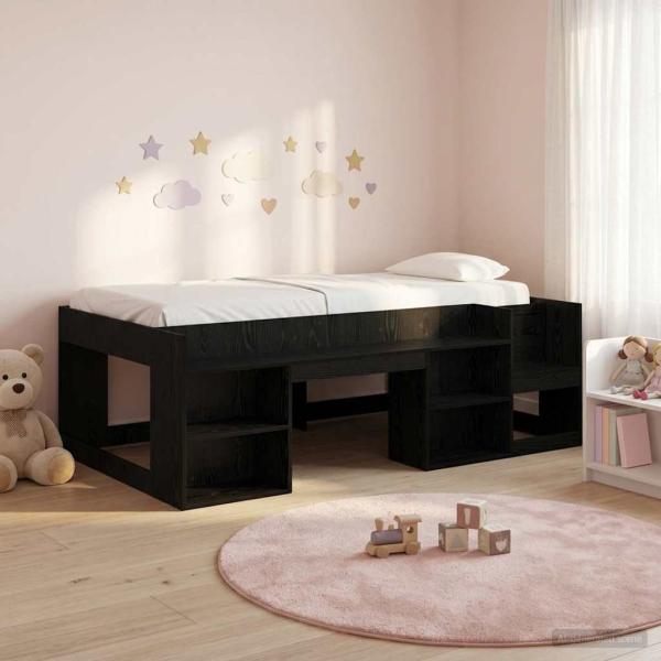 ARDEBO.de - Kinderbettgestell mit Stauraum Schwarz Eichen-Optik 90 x 200 cm