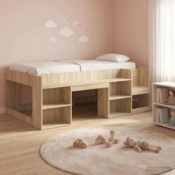ARDEBO.de - Kinderbettgestell mit Stauraum Sonoma-Eiche 90 x 200 cm