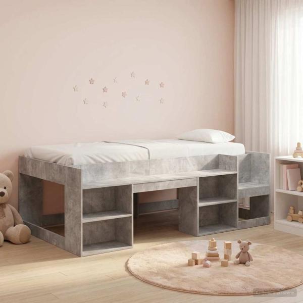 ARDEBO.de - Kinderbettgestell mit Stauraum Betongrau 100 x 200 cm