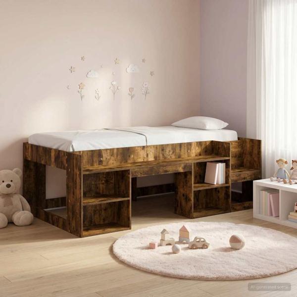 ARDEBO.de - Kinderbettgestell mit Stauraum Räuchereiche 98,5 x 200 cm