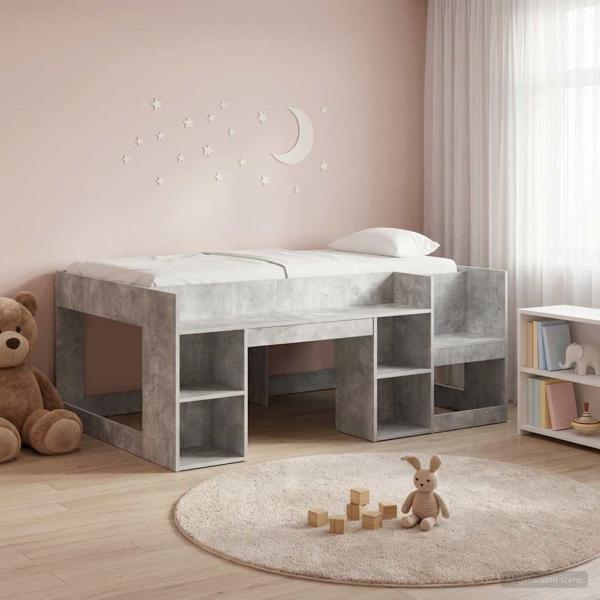 ARDEBO.de - Kinderbettgestell mit Stauraum Betongrau 80 x 160 cm