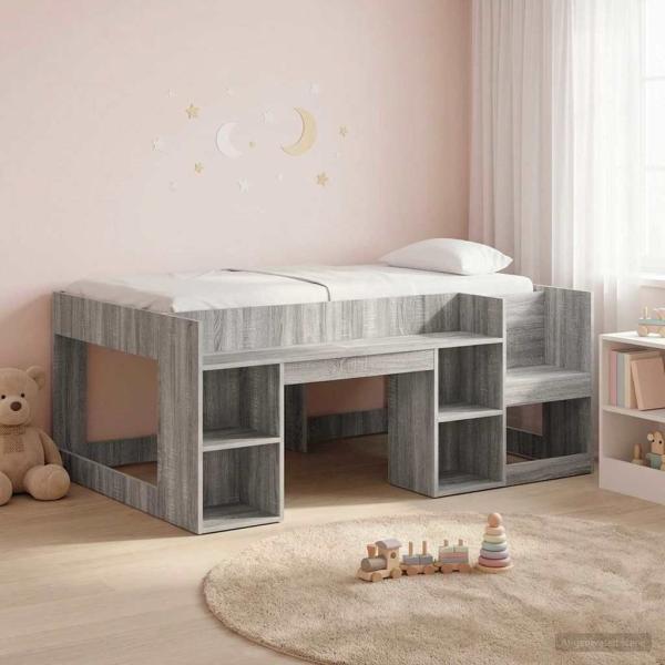ARDEBO.de - Kinderbettgestell mit Stauraum Sonoma-Grau 80 x 160 cm