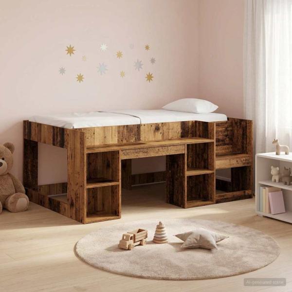 ARDEBO.de - Kinderbettgestell mit Stauraum Altholz 80 x 160 cm